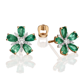 Серьги-пусеты из красного золота с изумрудами и бриллиантами 02-0905-00-106-1110-30