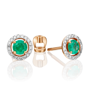 Серьги-пусеты из красного золота с изумрудом и бриллиантами