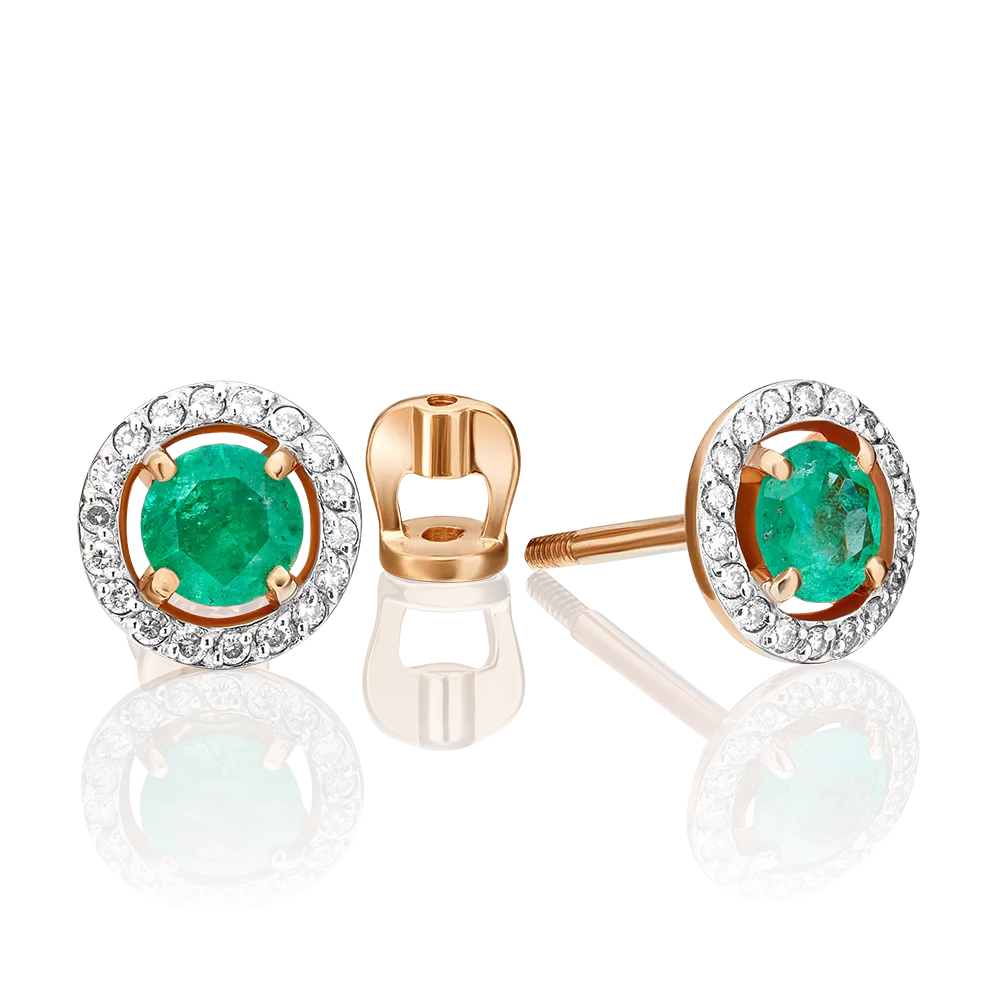 Серьги-пусеты из красного золота с изумрудом и бриллиантами 02-0697-00-106-1110-30