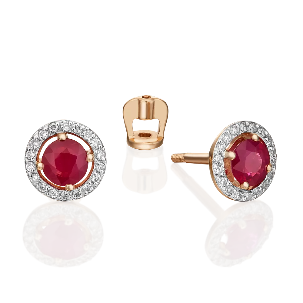 Серьги-пусеты из красного золота с рубином и бриллиантами 02-0697-00-107-1110-30