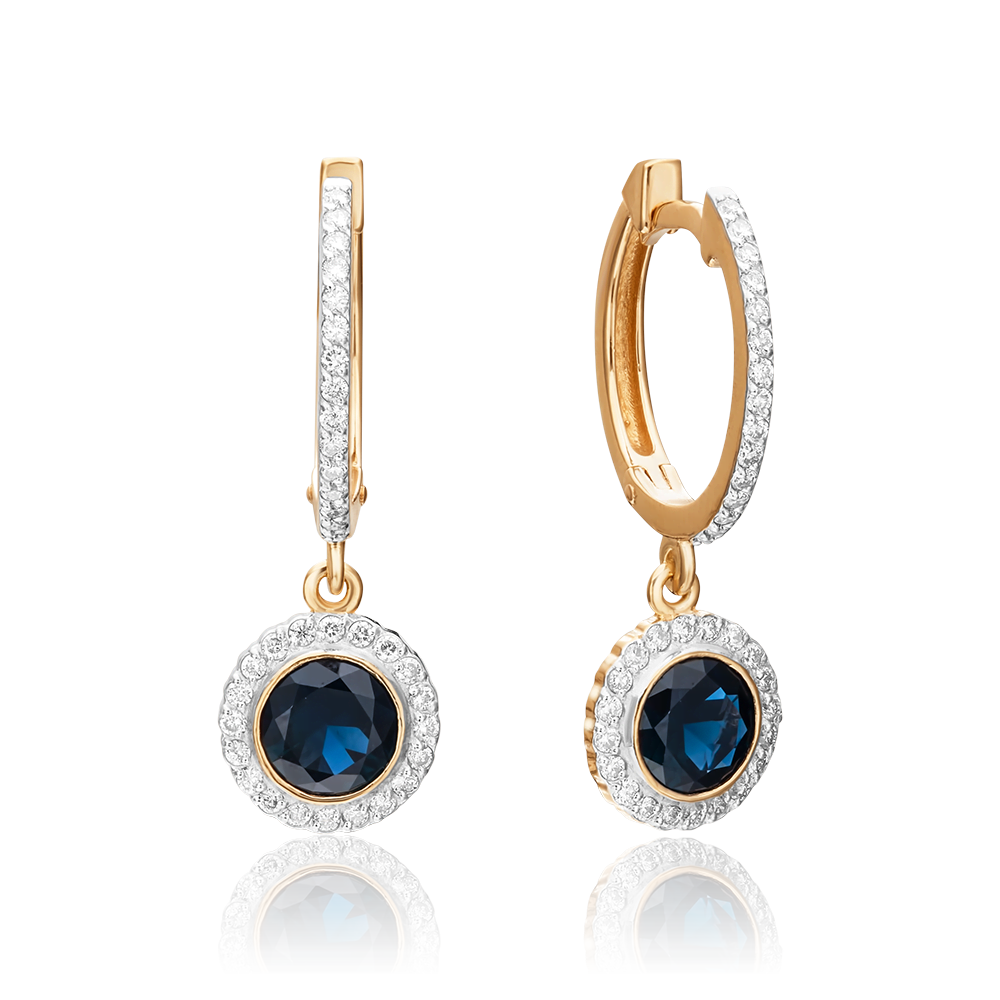 Серьги с английским замком из красного золота с сапфиром и бриллиантами 02-0699-00-105-1110-30