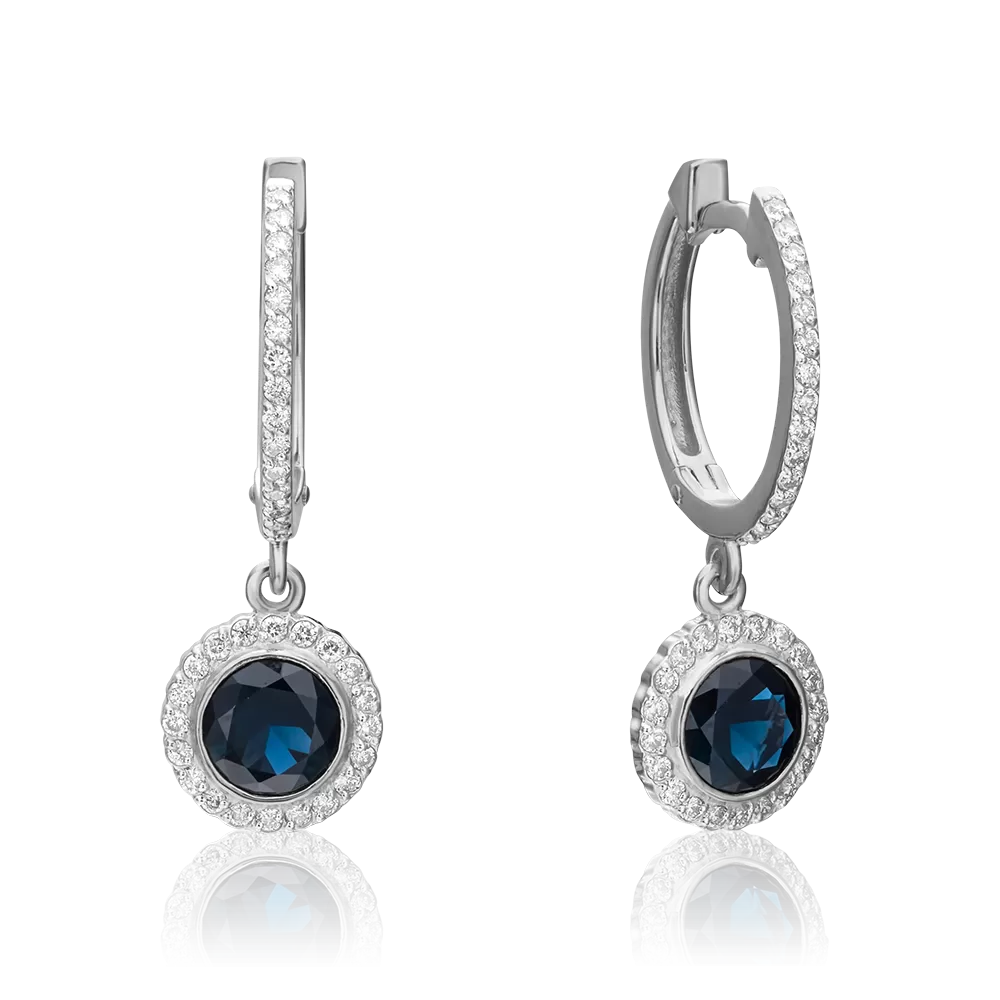 Серьги с английским замком из белого золота с сапфиром и бриллиантами 02-0700-00-105-1120-30