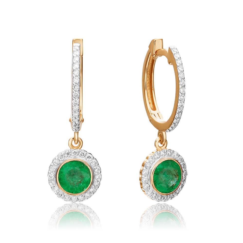 Серьги с английским замком из красного золота с изумрудом и бриллиантами 02-0699-00-106-1110-30