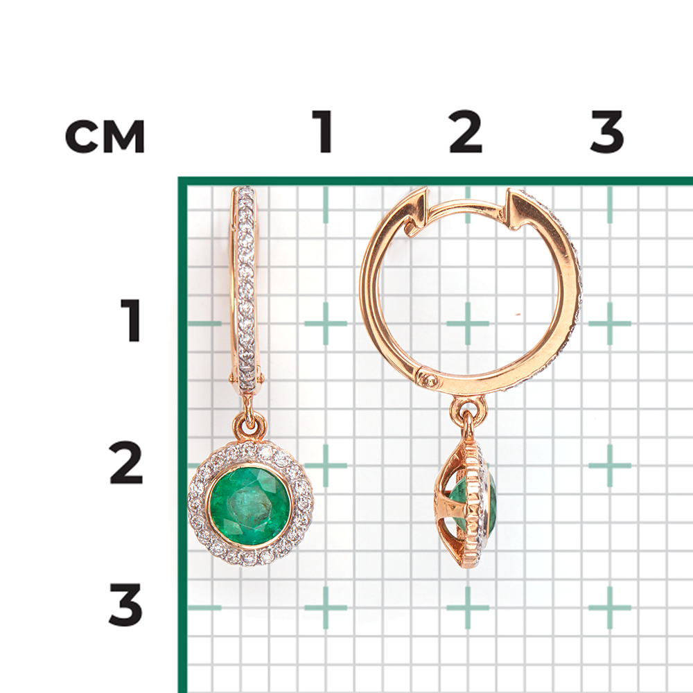 Серьги с английским замком из красного золота с изумрудом и бриллиантами 02-0699-00-106-1110-30