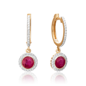 Серьги с английским замком из красного золота с рубином и бриллиантами