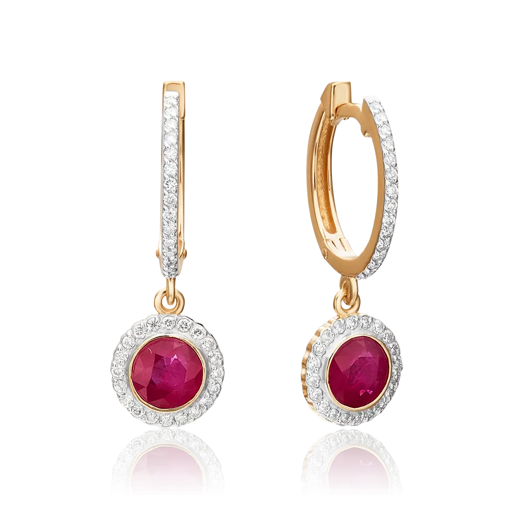 Серьги с английским замком из красного золота с рубином и бриллиантами 02-0699-00-107-1110-30