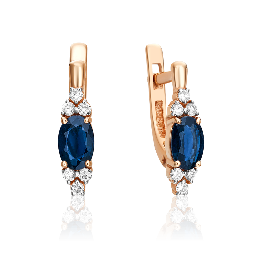 Серьги с английским замком из красного золота с сапфиром и бриллиантами 02-0701-00-105-1110-30