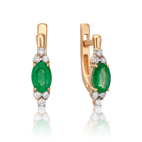 Серьги с английским замком из красного золота с изумрудом и бриллиантами 02-0701-00-106-1110-30