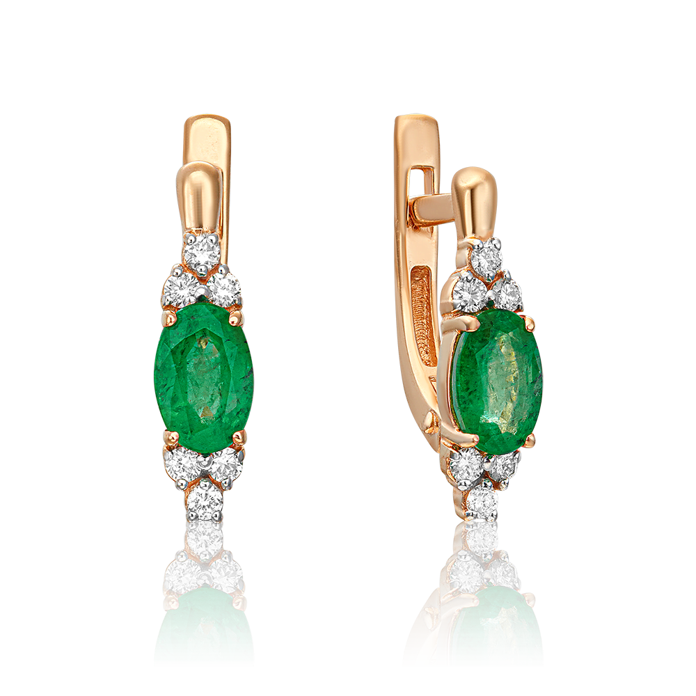 Серьги с английским замком из красного золота с изумрудом и бриллиантами 02-0701-00-106-1110-30