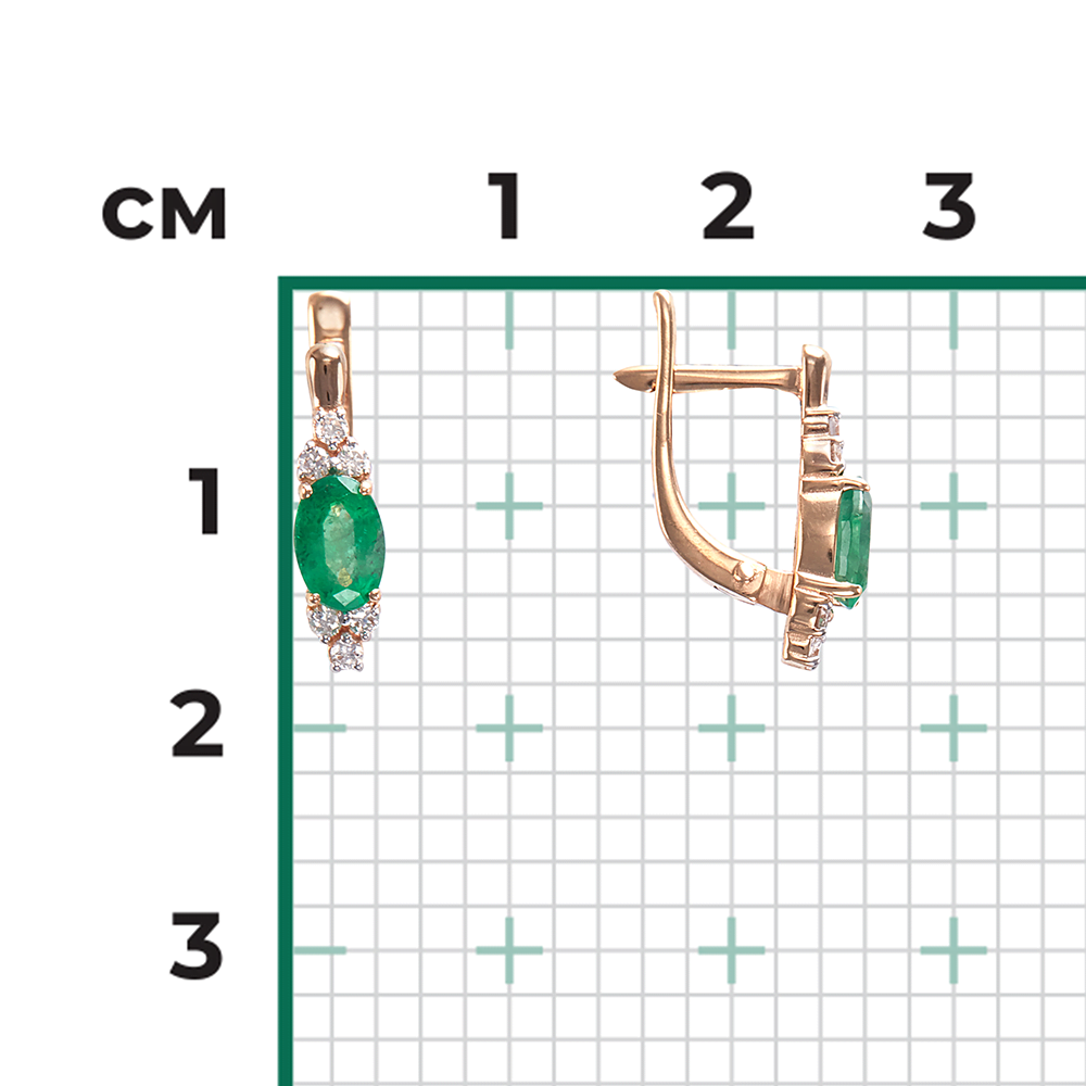 Серьги с английским замком из красного золота с изумрудом и бриллиантами 02-0701-00-106-1110-30