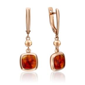Серьги с английским замком из красного золота с янтарём 02-4337-00-271-1110-46