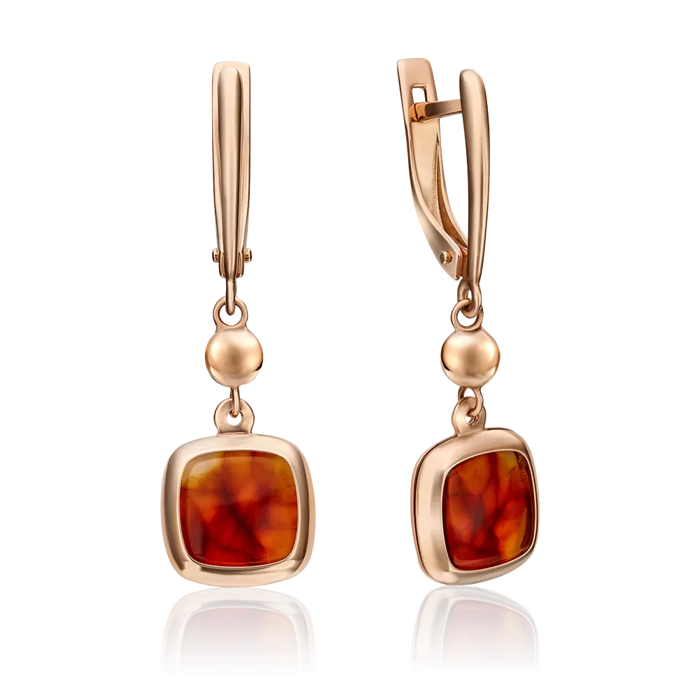 Серьги с английским замком из красного золота с янтарём 02-4337-00-271-1110-46