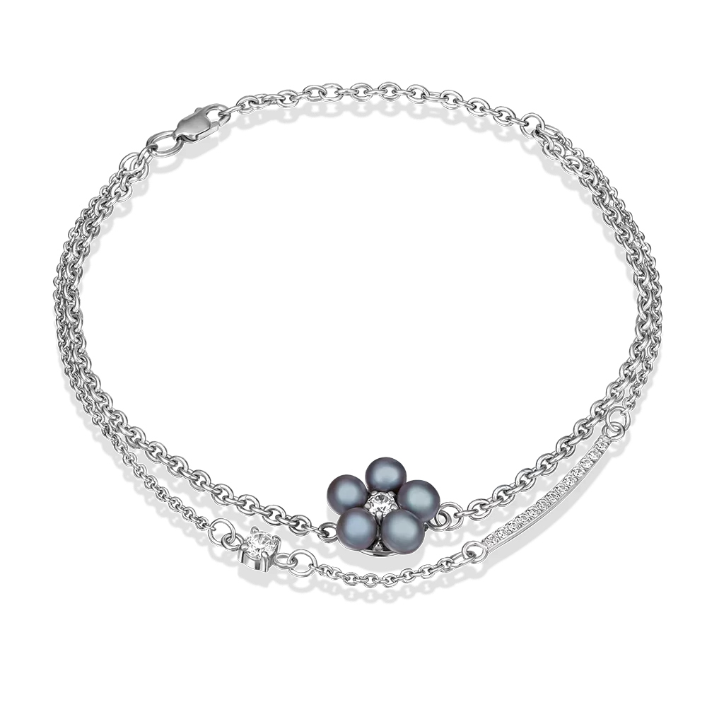 Браслет из серебра с жемчугом культивированным и фианитами 05-0594-00-302-0200-69