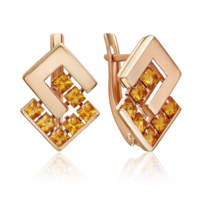 Серьги с английским замком из красного золота с цитринами 02-5429-00-206-1110