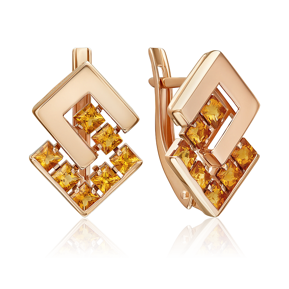 Серьги с английским замком из красного золота с цитринами 02-5429-00-206-1110