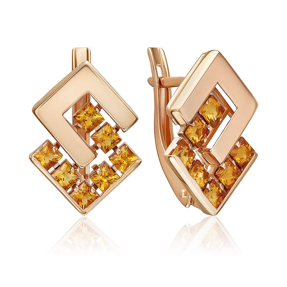 Серьги с английским замком из красного золота с цитринами 02-5429-00-206-1110