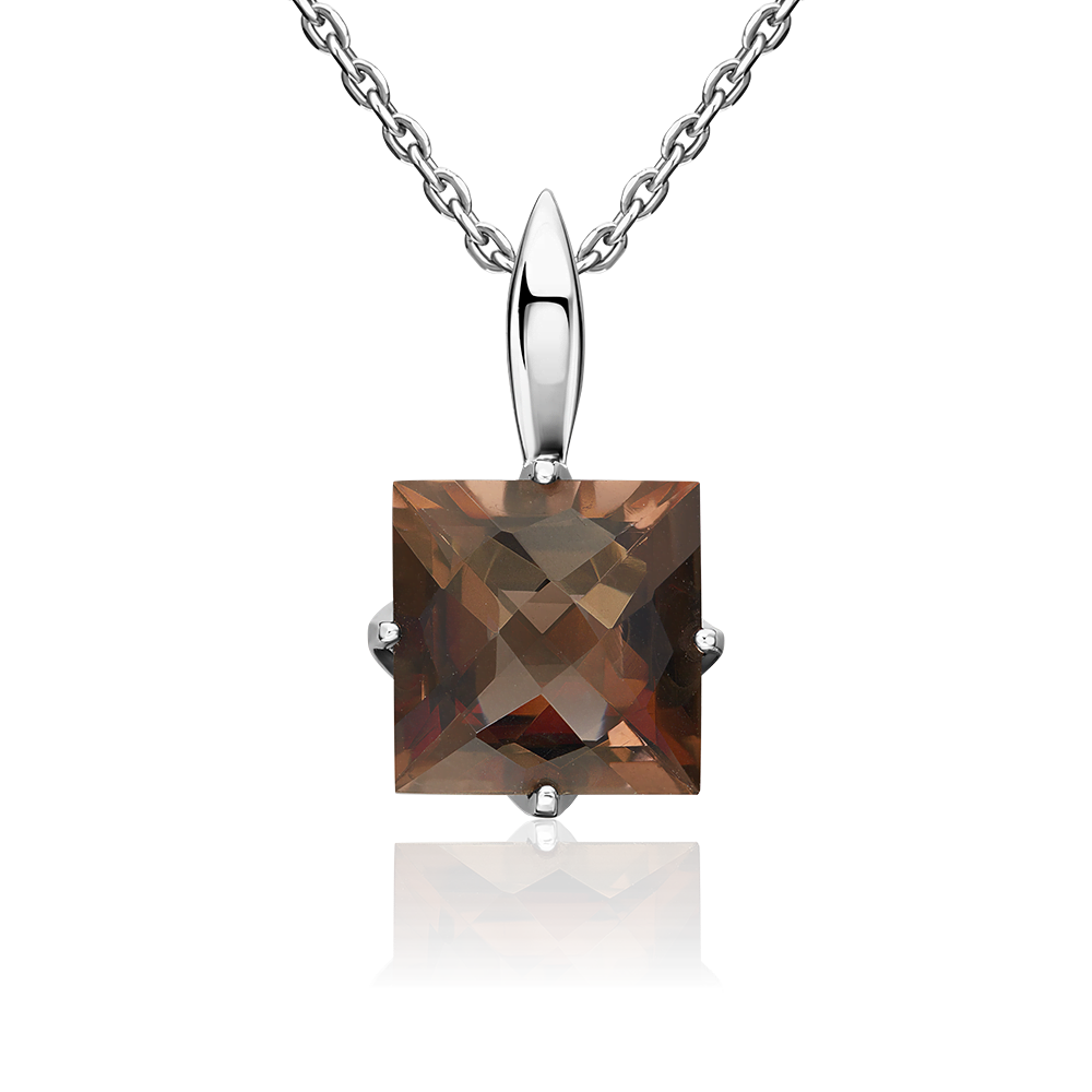 Подвеска из серебра с кварцем дымчатым и фианитами 03-1294-00-208-0200