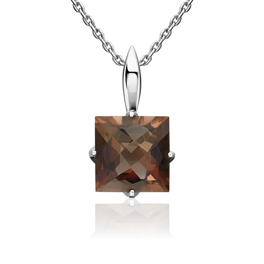 Подвеска из серебра с кварцем дымчатым и фианитами 03-1294-00-208-0200