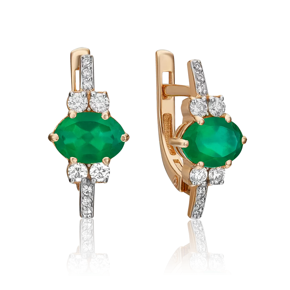 Серьги с английским замком из красного золота с халцедоном и фианитами 02-3102-00-275-1110-47