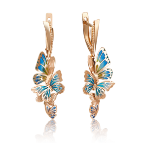 Серьги «Танец бабочек» с английским замком из красного золота с эмалью 02-4163-00-000-1110-48