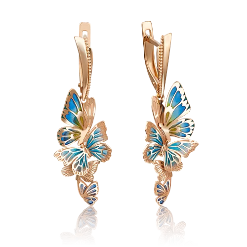 Серьги «Танец бабочек» с английским замком из красного золота с эмалью 02-4163-00-000-1110-48