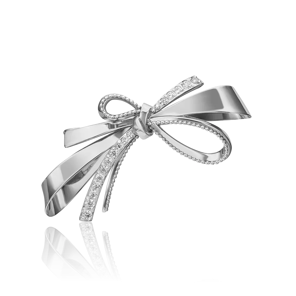 Брошь «Бант» из белого золота с фианитами 04-0221-00-401-1120-48
