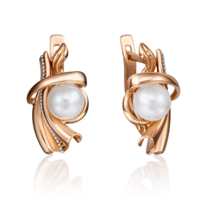 Серьги с английским замком из красного золота с жемчугом культивированным 02-4233-00-301-1110-31