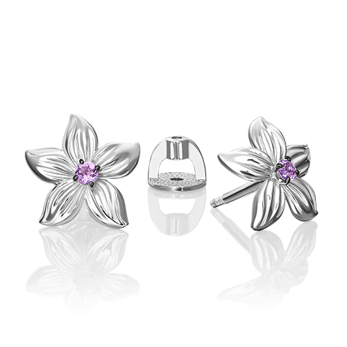 Серьги-пусеты «Фиалки» из серебра с аметистом 02-4800-00-203-0200-68