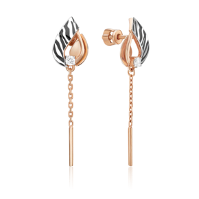 Серьги с принтом «Зебра» из комбинированного золота с фианитом и эмалью 02-5195-00-401-1111