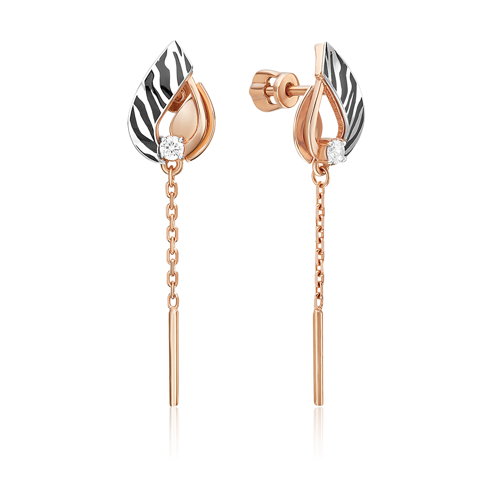 Серьги с принтом «Зебра» из комбинированного золота с фианитом и эмалью 02-5195-00-401-1111