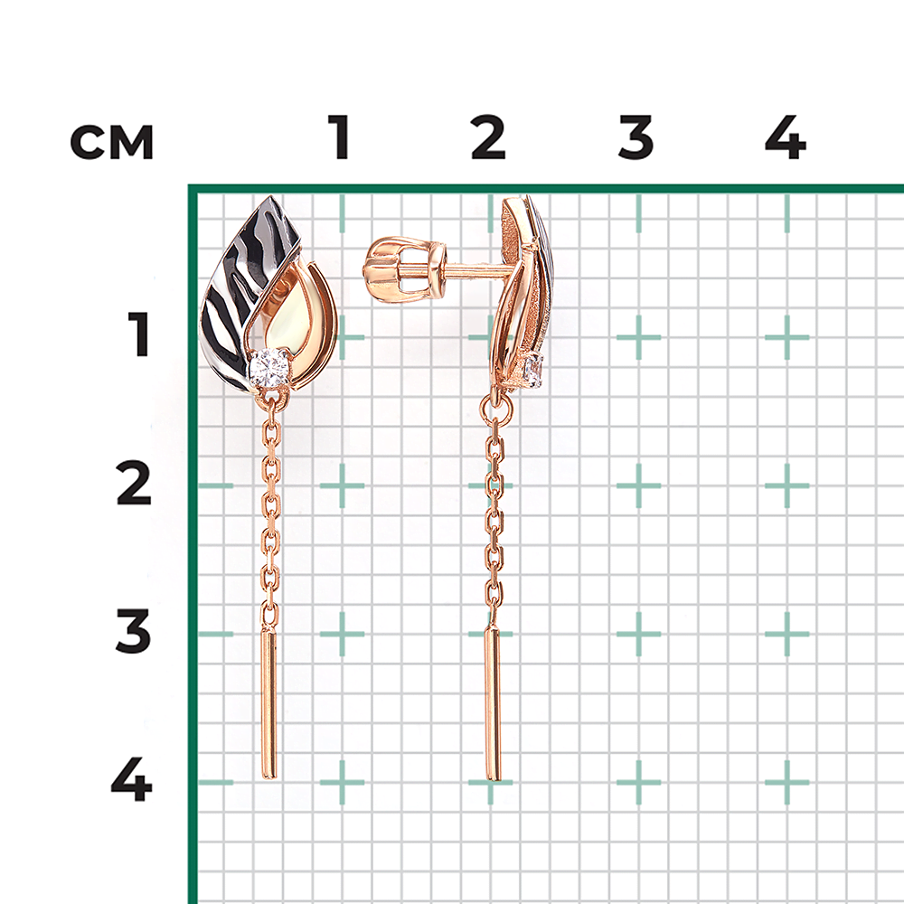 Серьги с принтом «Зебра» из комбинированного золота с фианитом и эмалью 02-5195-00-401-1111