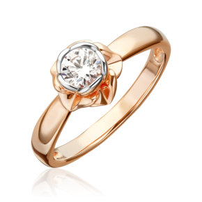 Помолвочное кольцо «Роза» из красного золота с фианитом 01-4976-00-501-1110-38