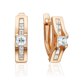 Серьги с английским замком из красного золота с фианитами