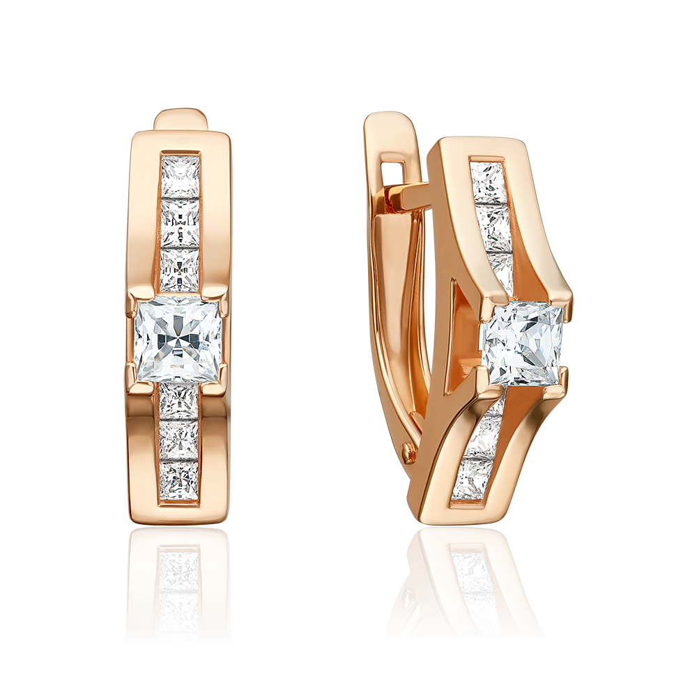 Серьги с английским замком из красного золота с фианитами 02-3859-00-501-1110-38
