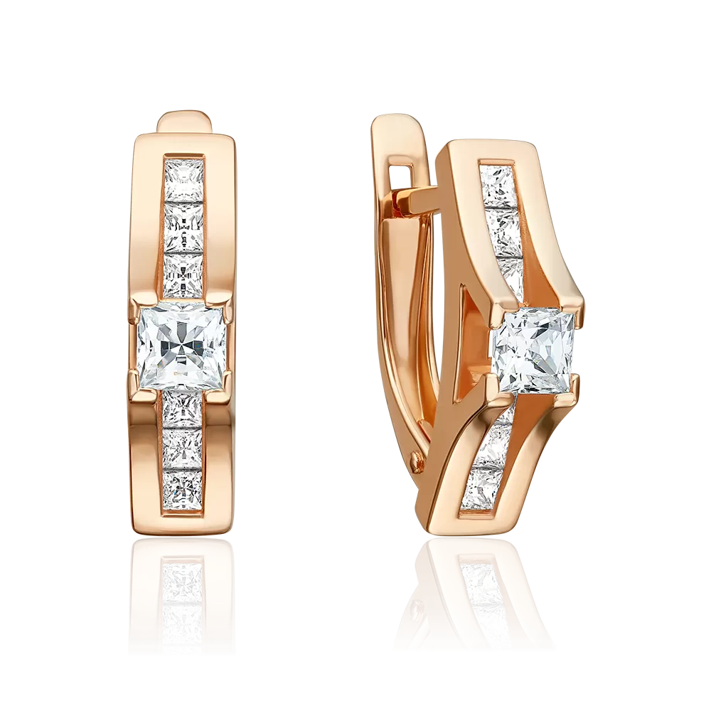 Серьги с английским замком из красного золота с фианитами 02-3859-00-501-1110-38