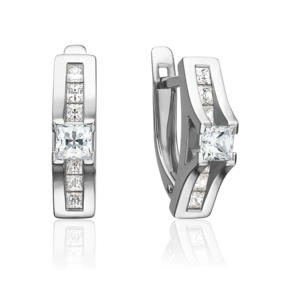 Серьги с английским замком из белого золота с фианитами