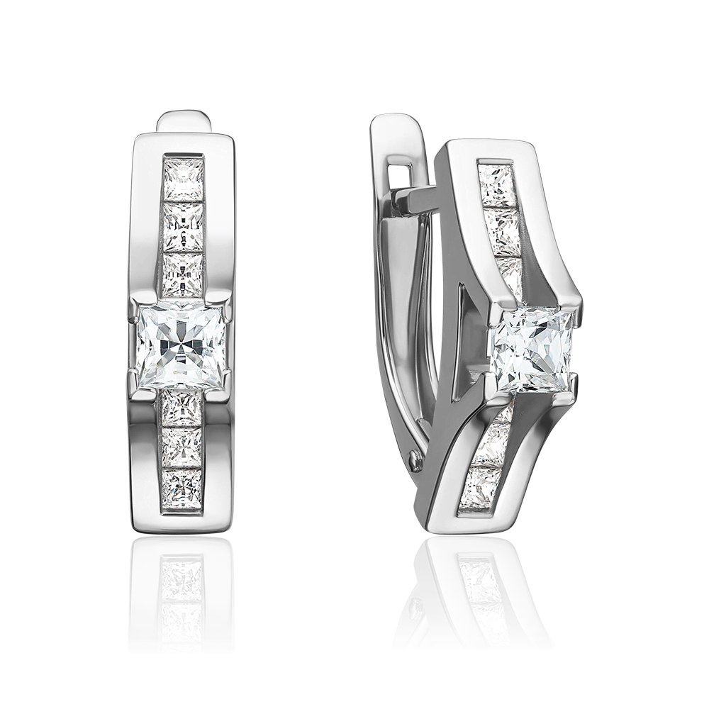 Серьги с английским замком из белого золота с фианитами 02-3859-00-401-1120