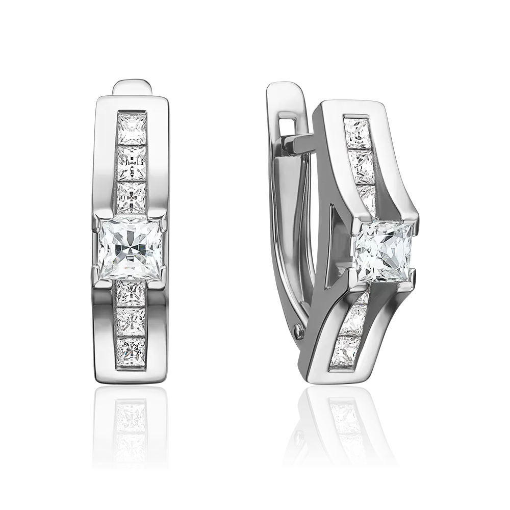 Серьги с английским замком из белого золота с фианитами 02-3859-00-401-1120