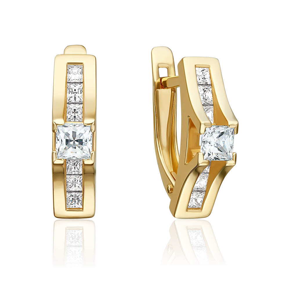 Серьги с английским замком из лимонного золота с фианитами 02-3859-00-401-1130