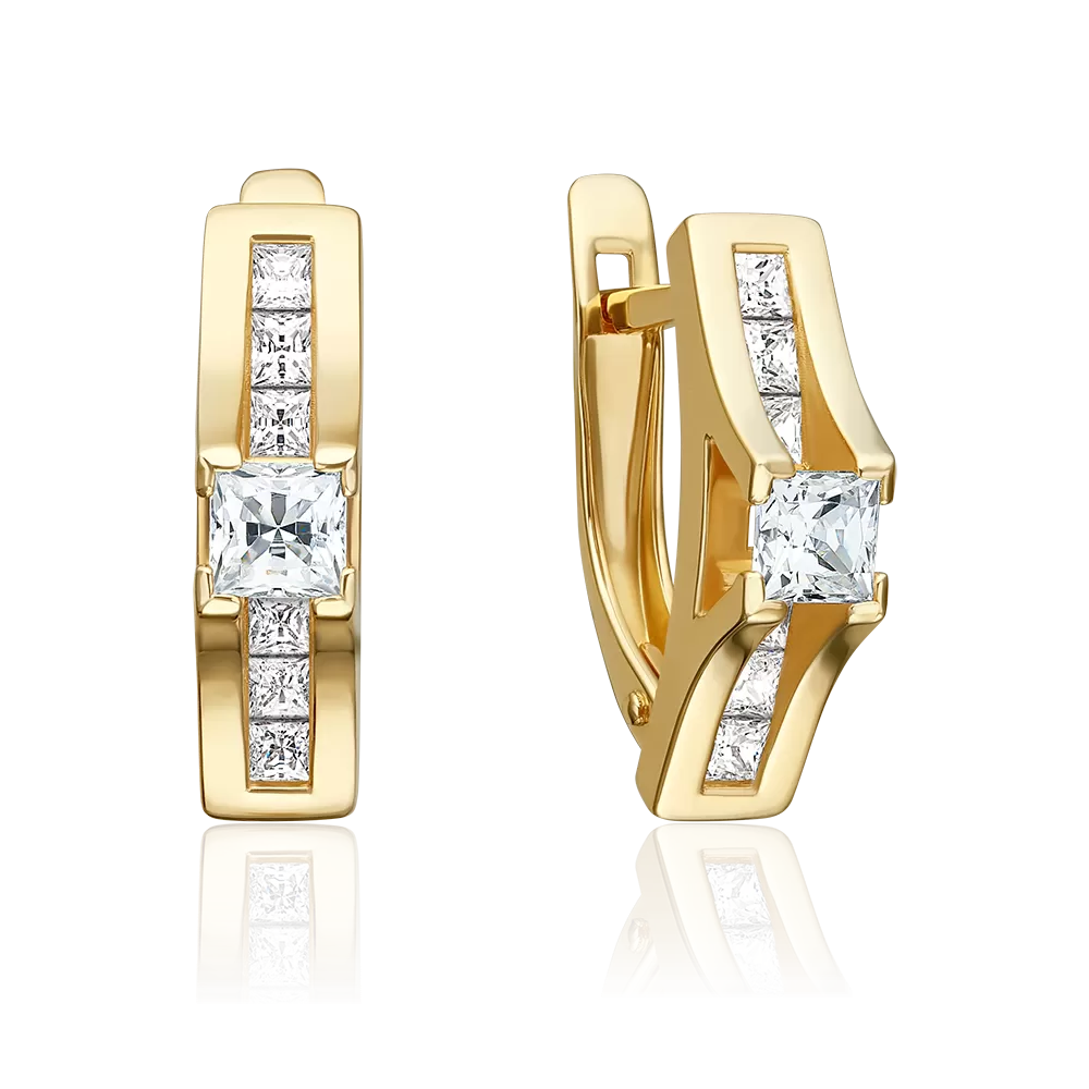 Серьги с английским замком из лимонного золота с фианитами 02-3859-00-401-1130