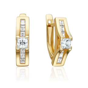 Серьги с английским замком из лимонного золота с бриллиантами