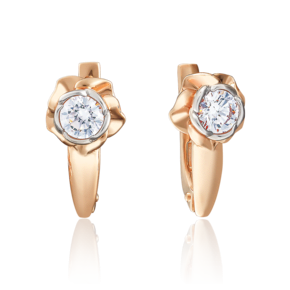 Серьги «Розы» с английским замком из красного золота с фианитом 02-3860-00-501-1110-38