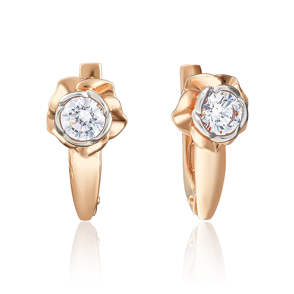 Серьги «Розы» с английским замком из красного золота с фианитом 02-3860-00-501-1110-38