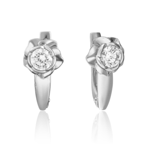 Серьги «Розы» с английским замком из белого золота с фианитом 02-3860-00-501-1120-38