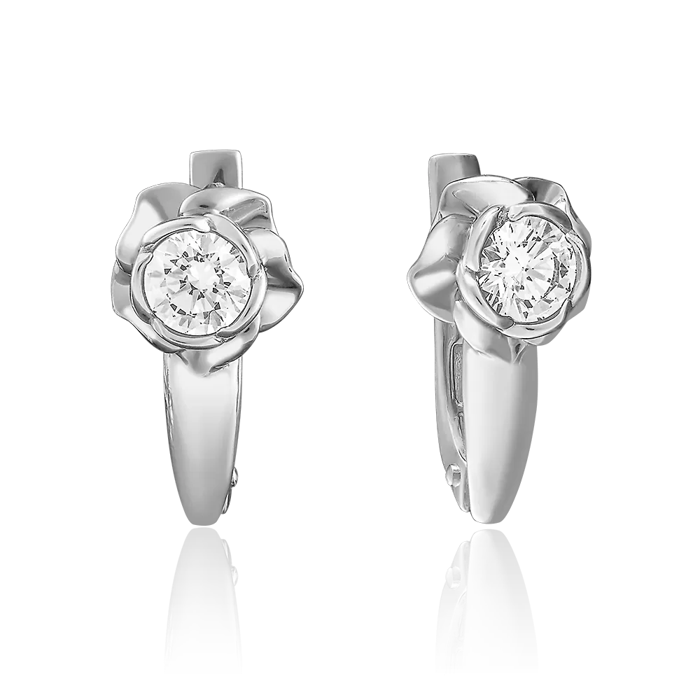 Серьги «Розы» с английским замком из белого золота с фианитом 02-3860-00-501-1120-38