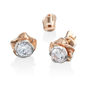 Серьги-пусеты «Розы» из красного золота с фианитом 02-3861-00-501-1110-38