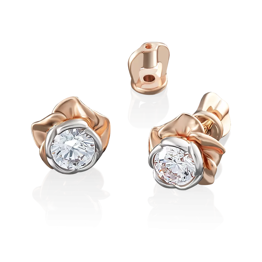 Серьги-пусеты «Розы» из красного золота с фианитом 02-3861-00-501-1110-38