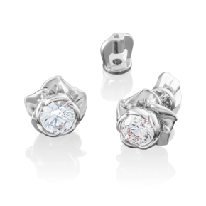 Серьги-пусеты «Розы» из белого золота с фианитом 02-3861-00-501-1120-38