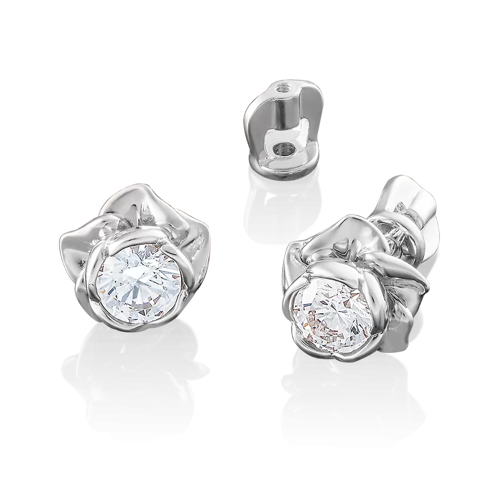 Серьги-пусеты «Розы» из белого золота с фианитом 02-3861-00-501-1120-38