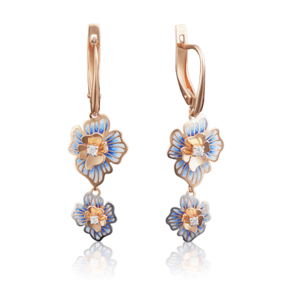 Серьги «Незабудки» с английским замком из красного золота с фианитами и эмалью 02-3862-00-401-1110-48